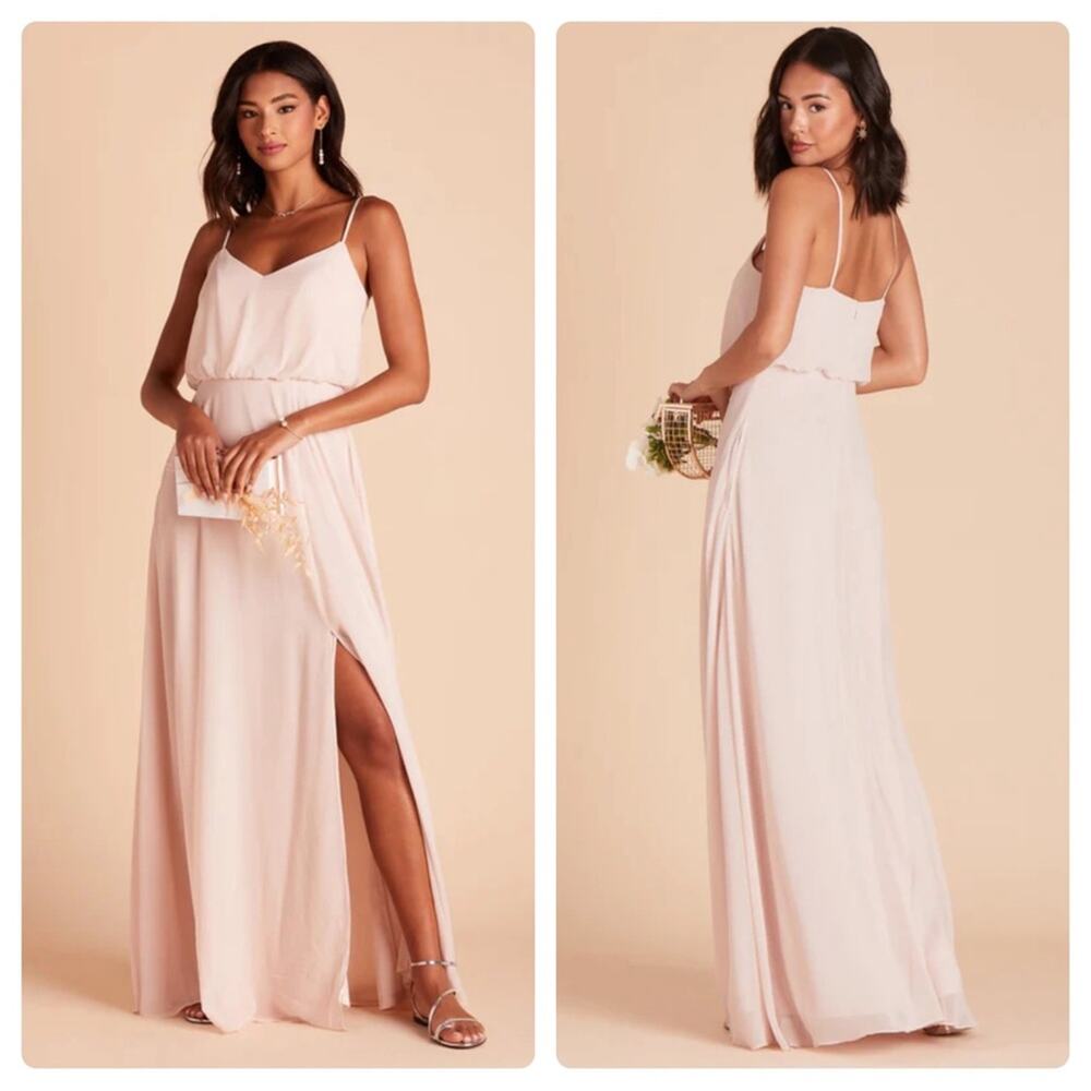 Birdy Grey Gwennie Chiffon Maxi Bridesmaid Dress in Pale Blush Pink Sz S NEW